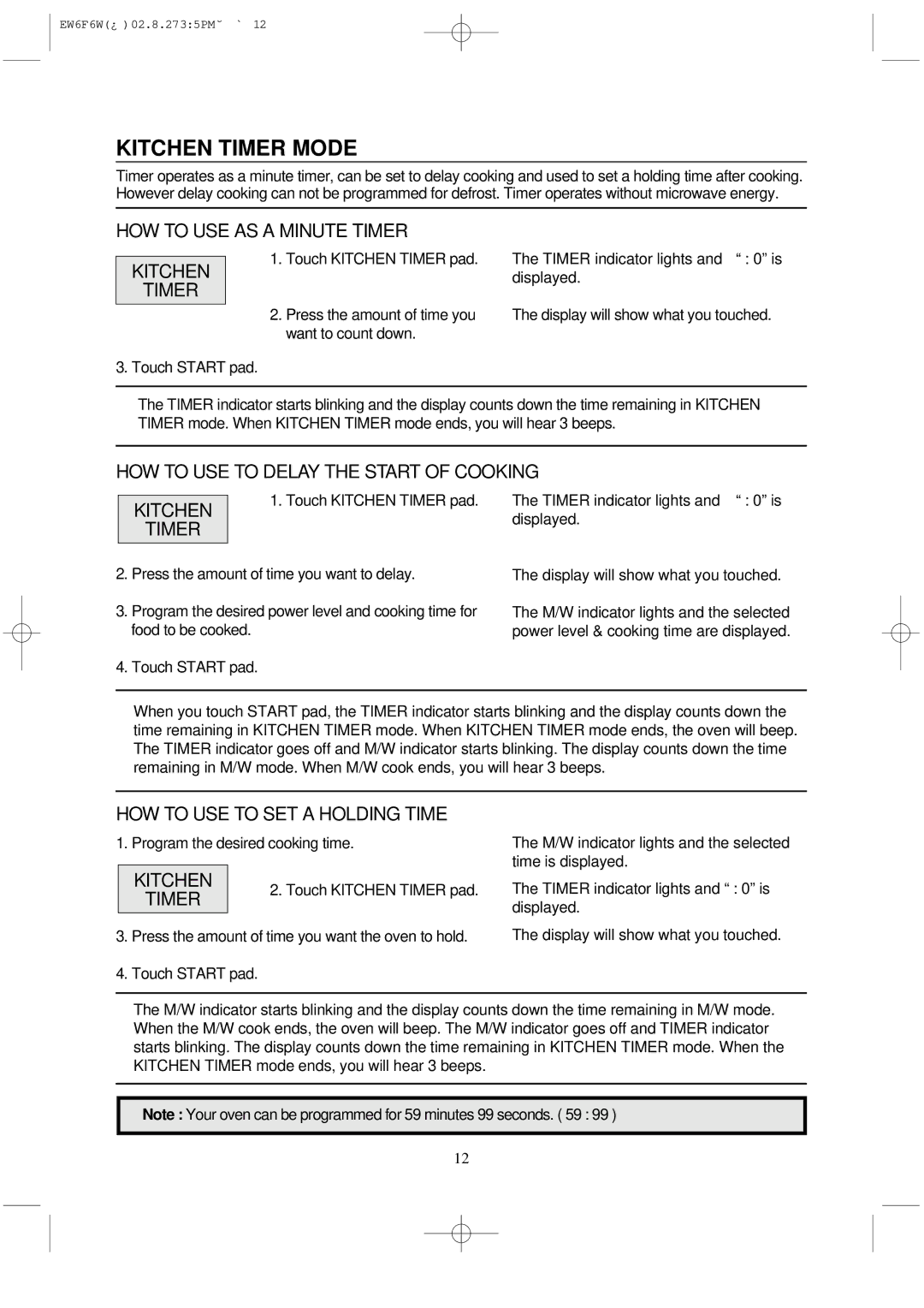 Magic Chef MCD760W Kitchen Timer Mode, HOW to USE AS a Minute Timer Kitchen, HOW to USE to SET a Holding Time 