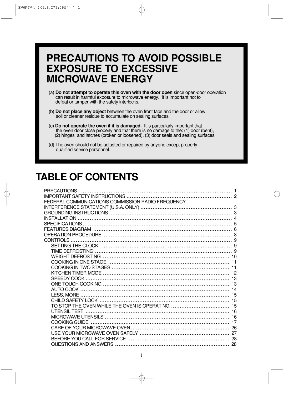 Magic Chef MCD760W instruction manual Table of Contents 