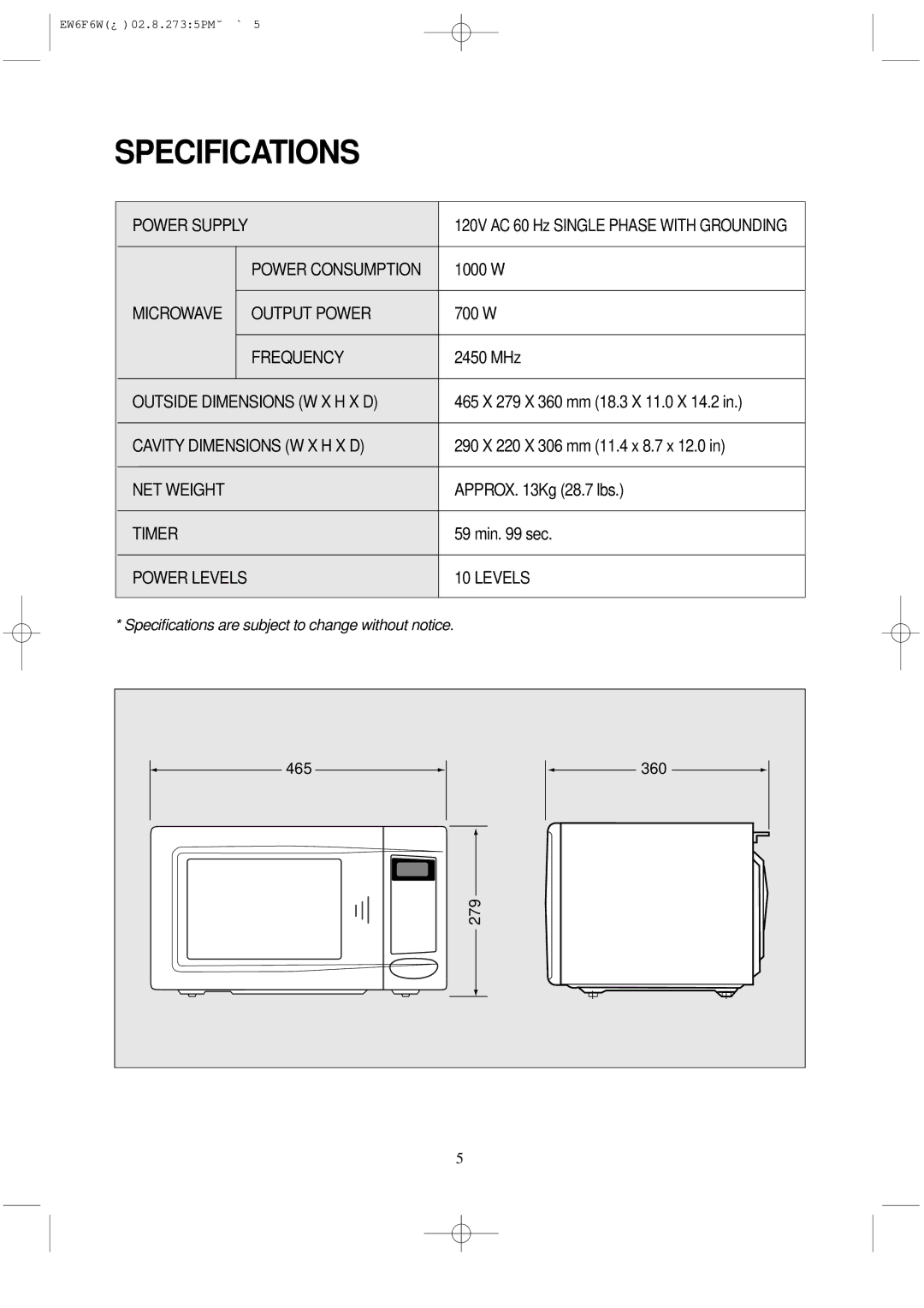 Magic Chef MCD760W instruction manual Specifications 