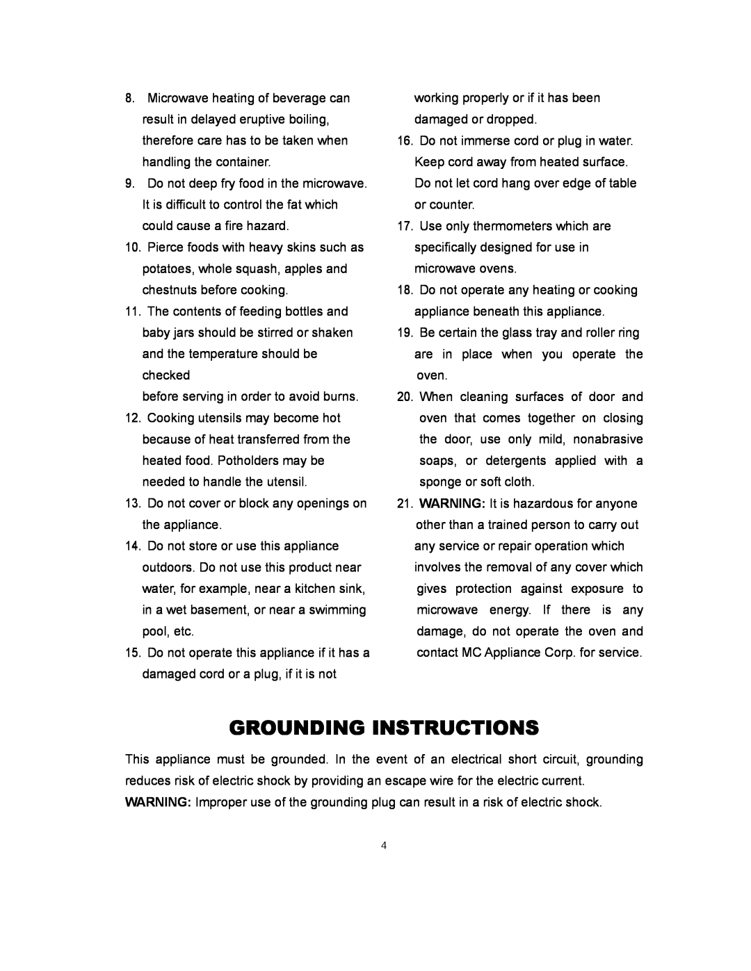 Magic Chef MCD775RW owner manual Grounding Instructions 
