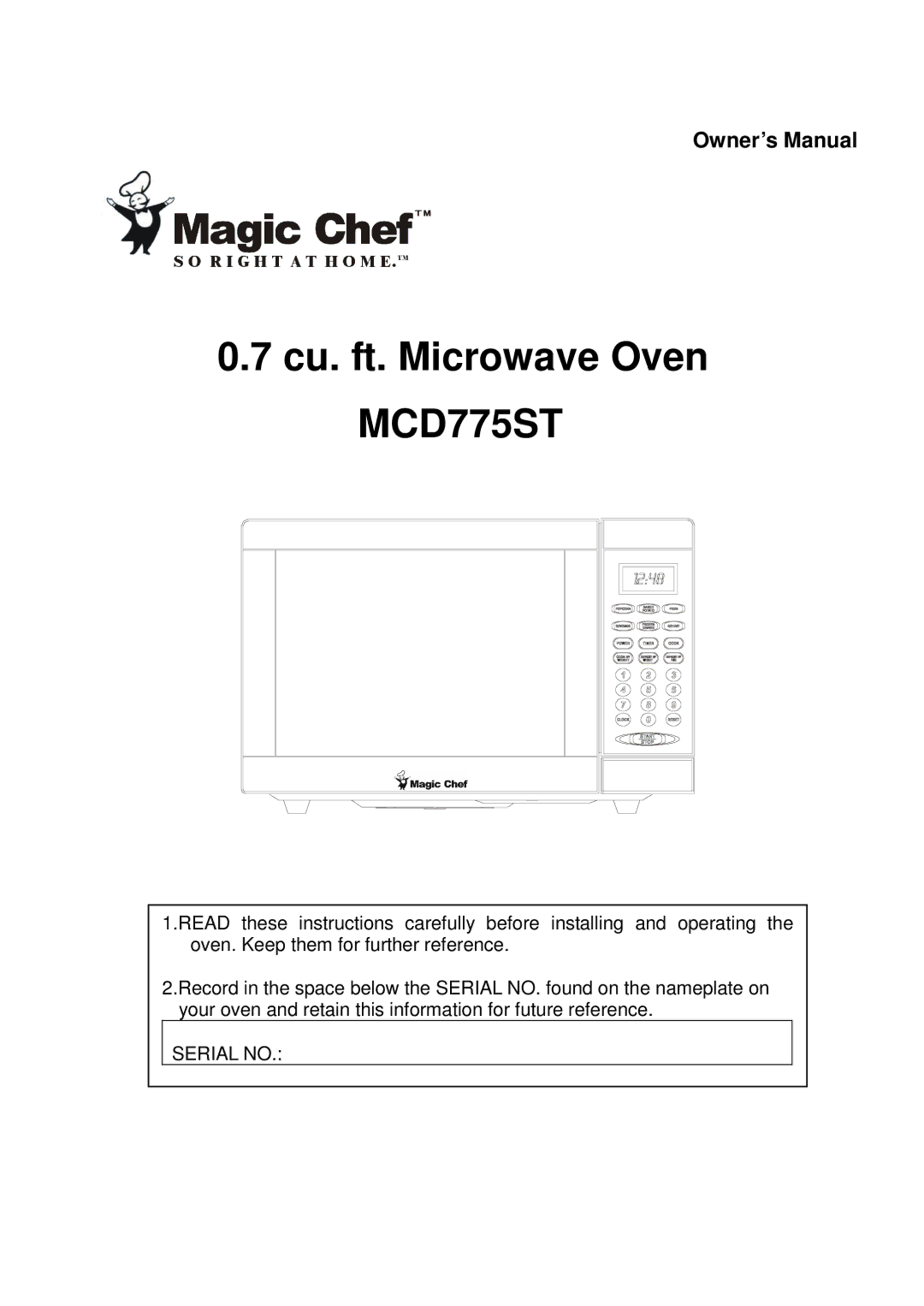 Magic Chef owner manual Cu. ft. Microwave Oven MCD775ST 