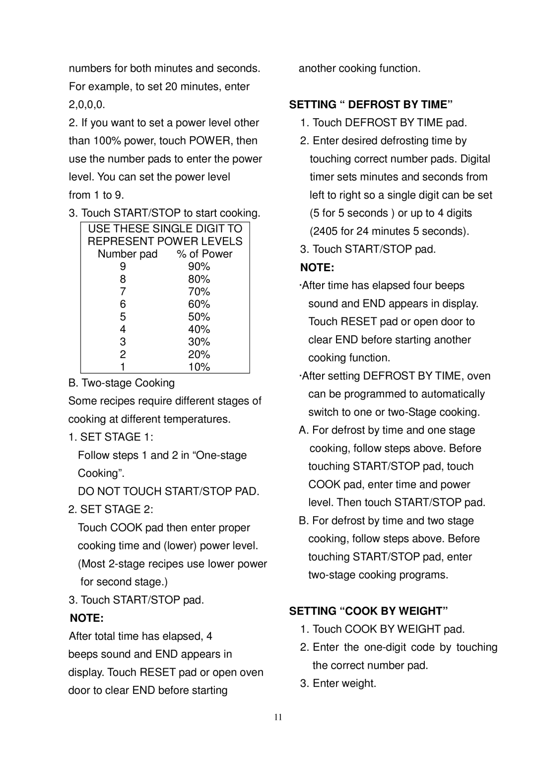 Magic Chef MCD775ST owner manual Setting Defrost by Time, Setting Cook by Weight 