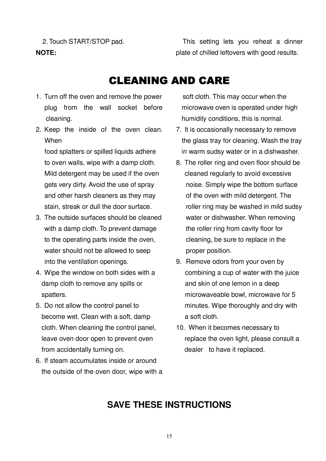 Magic Chef MCD775ST owner manual Cleaning and Care 