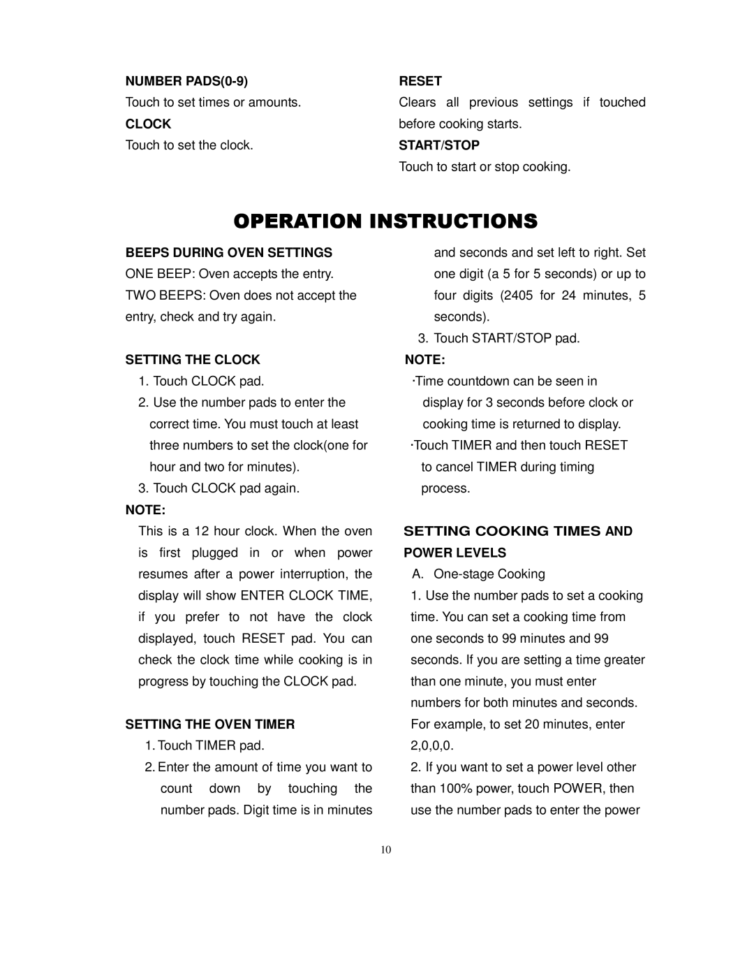 Magic Chef MCD775W1 owner manual Operation Instructions 