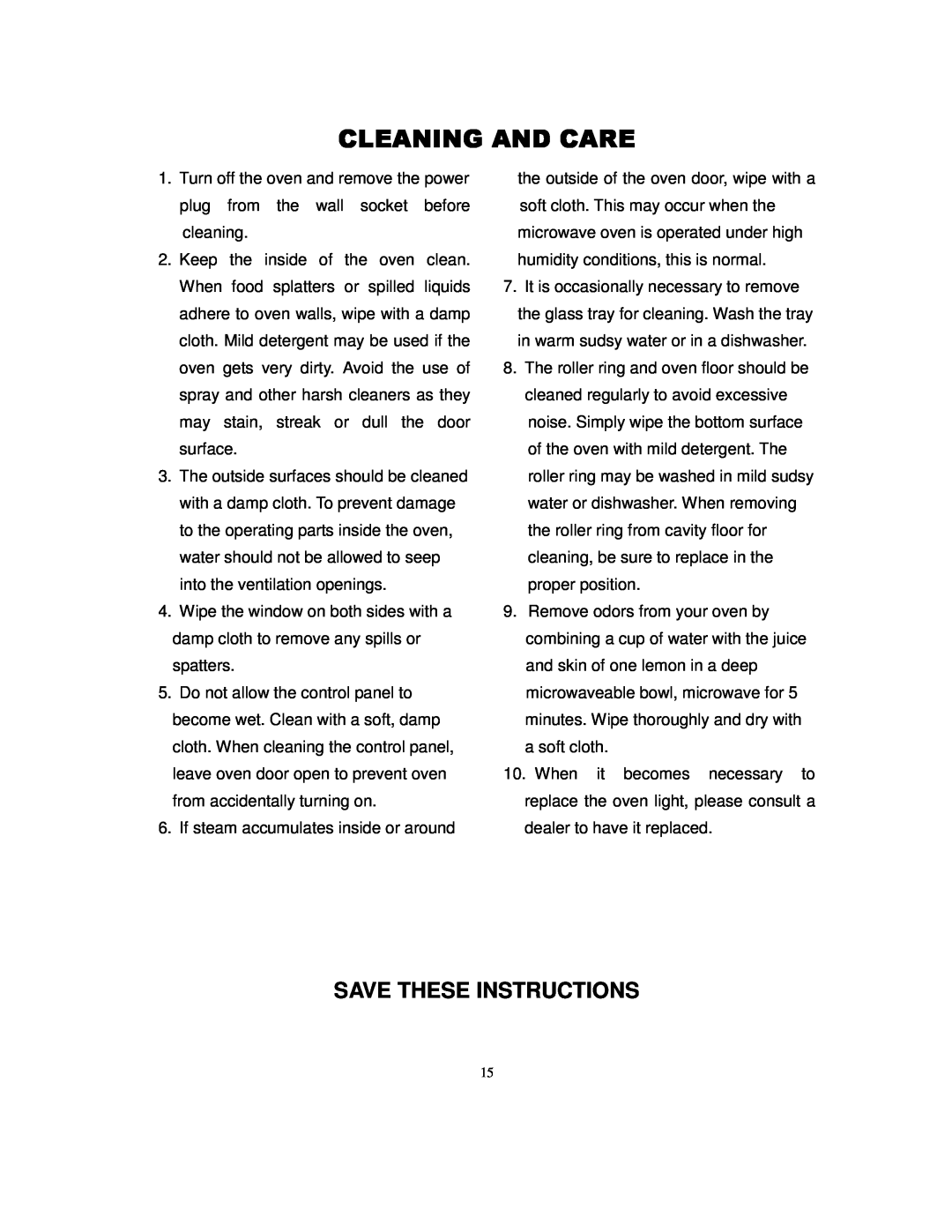 Magic Chef MCD775W1 owner manual Cleaning And Care, Save These Instructions 