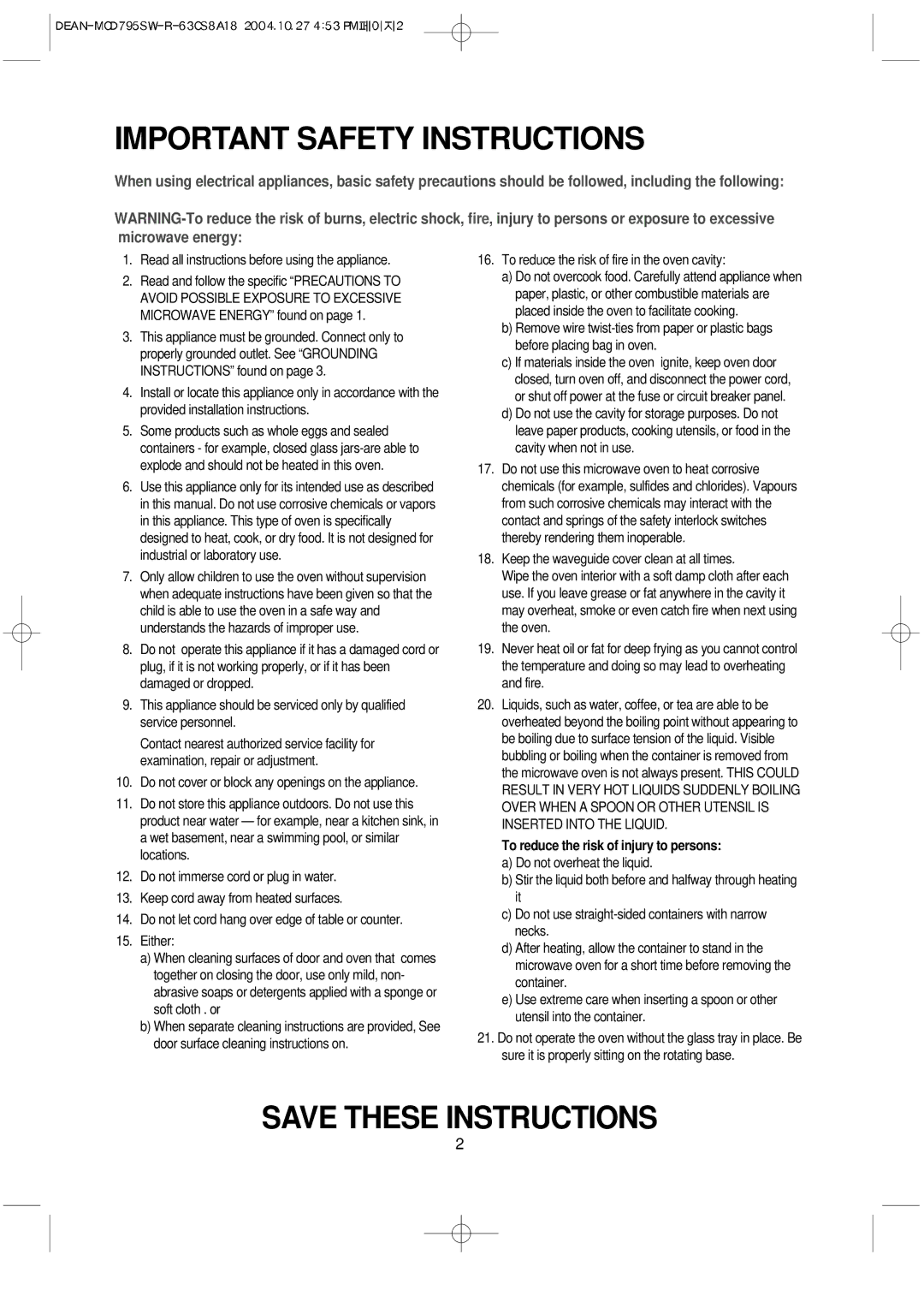 Magic Chef MCD795SW operating instructions Important Safety Instructions, Read all instructions before using the appliance 