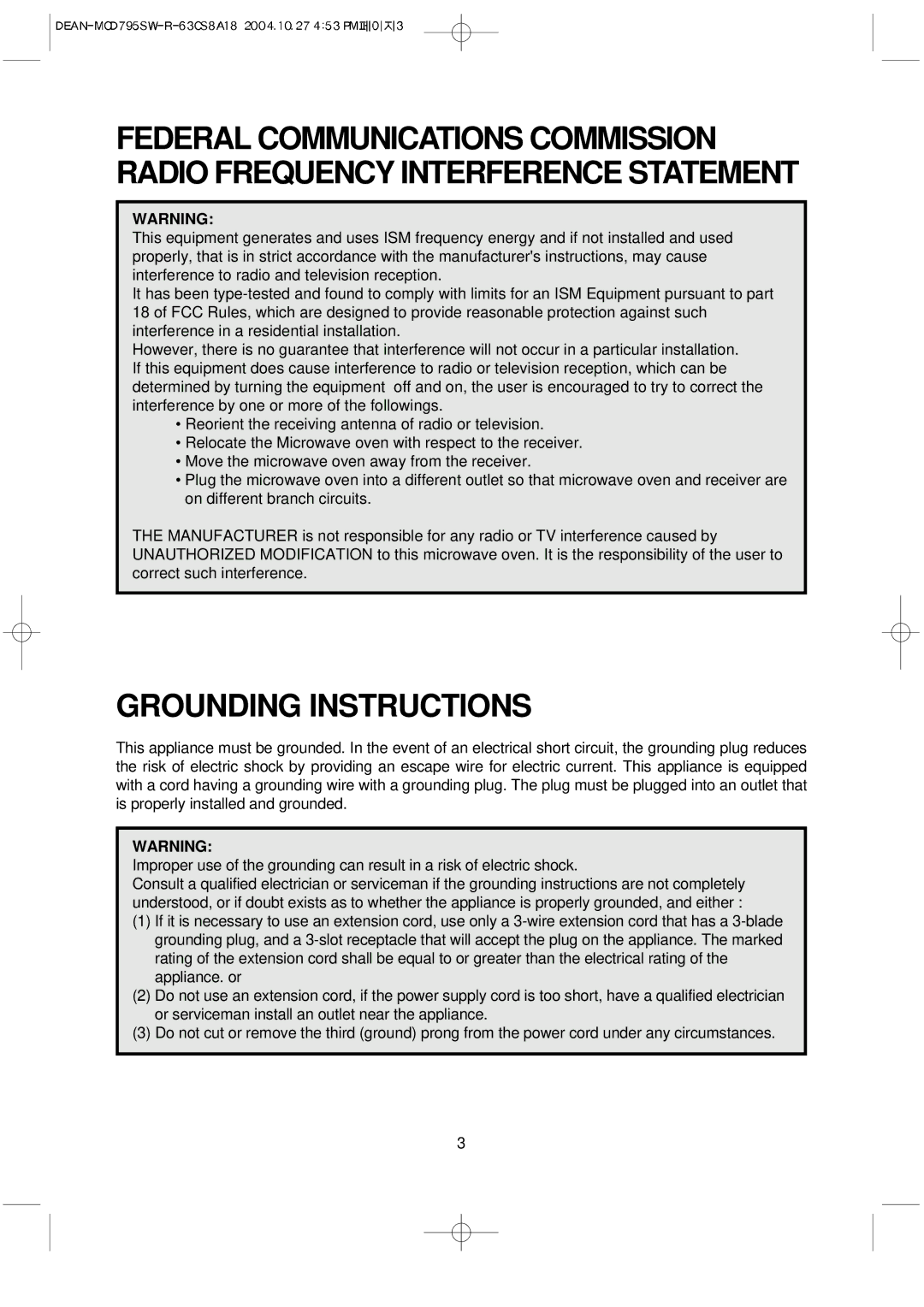 Magic Chef MCD795SW operating instructions Grounding Instructions 