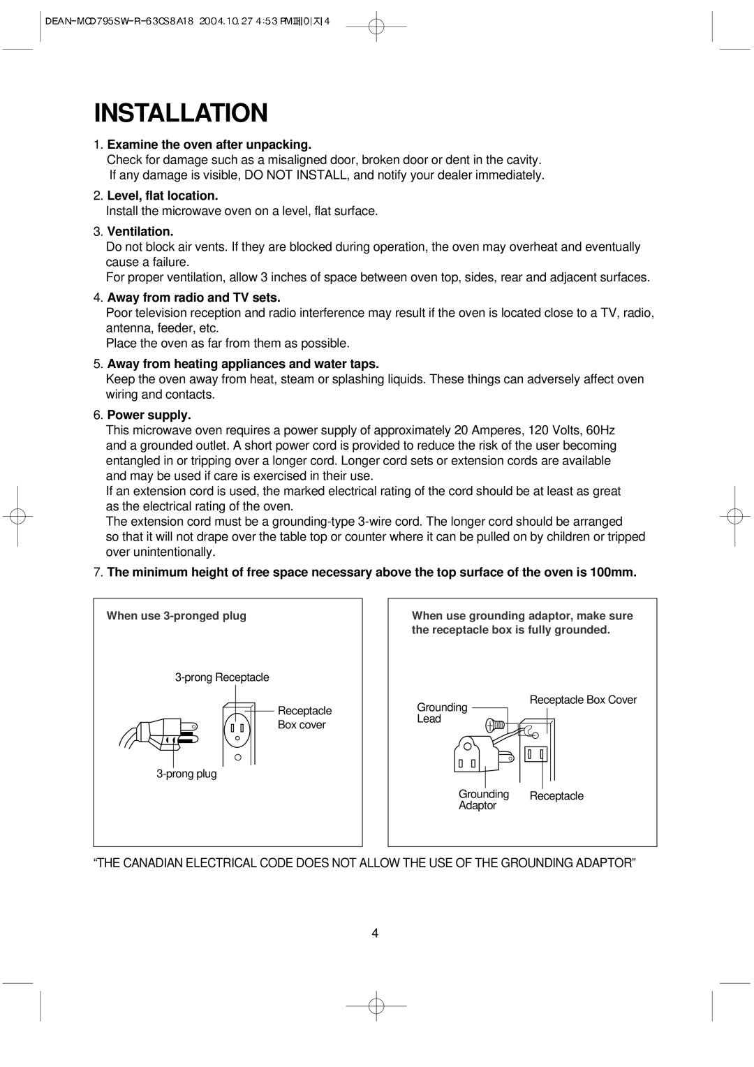 Magic Chef MCD795SW operating instructions Installation 