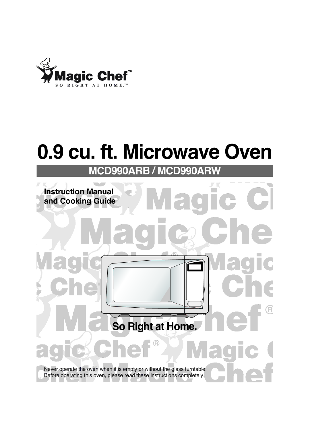 Magic Chef MCD990ARW, MCD990ARB instruction manual Cu. ft. Microwave Oven 