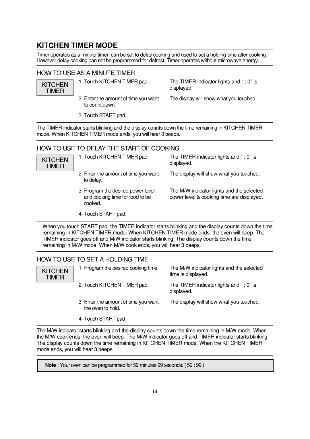 Magic Chef MCD990ARW, MCD990ARB instruction manual Kitchen Timer Mode, HOW to USE AS a Minute Timer Kitchen 