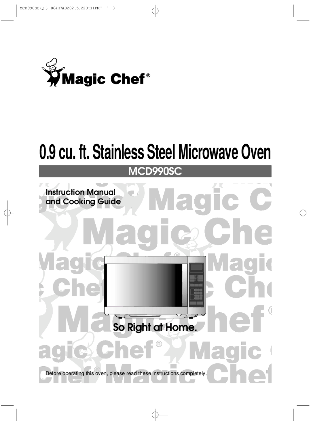 Magic Chef MCD990SC instruction manual Cu. ft. Stainless Steel Microwave Oven 