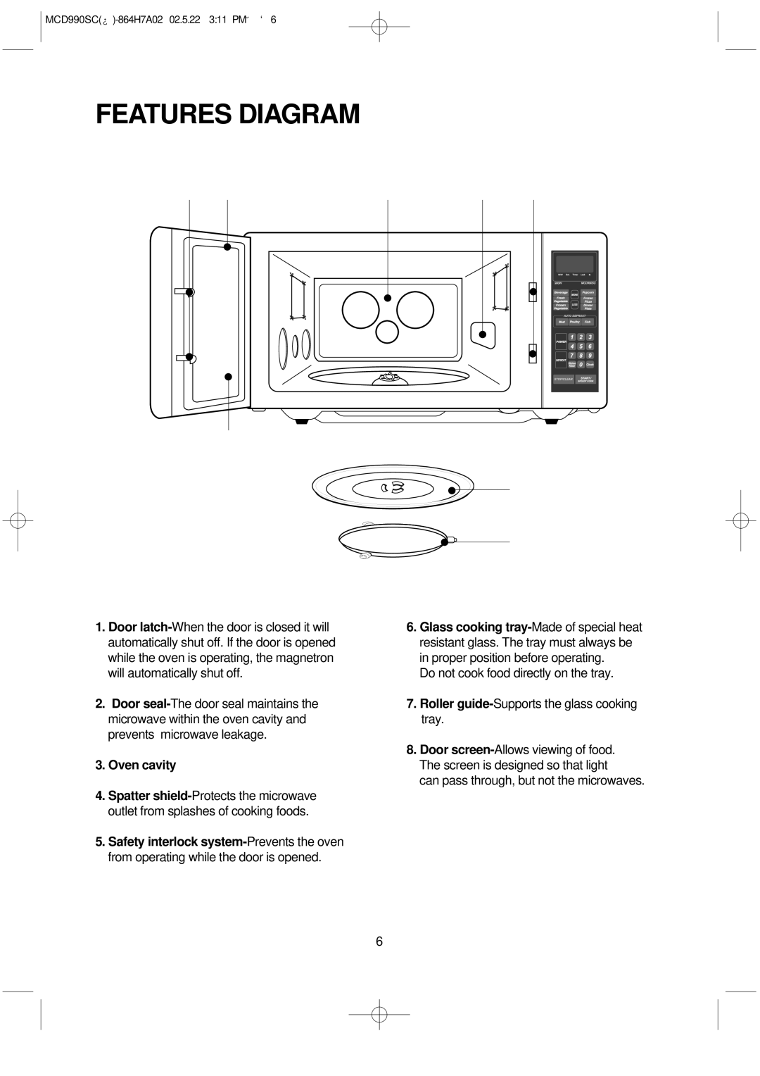 Magic Chef MCD990SC instruction manual Features Diagram, Oven cavity 