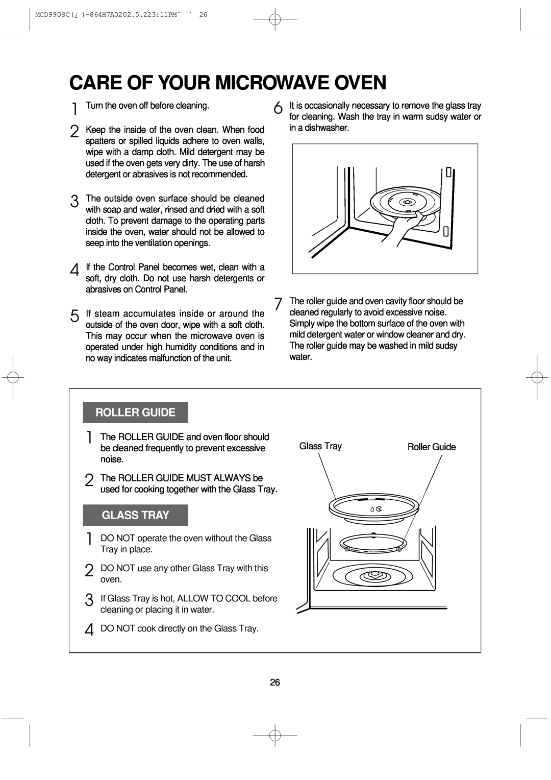 Magic Chef MCD990SC instruction manual Care Of Your Microwave Oven, Roller Guide, Glass Tray 