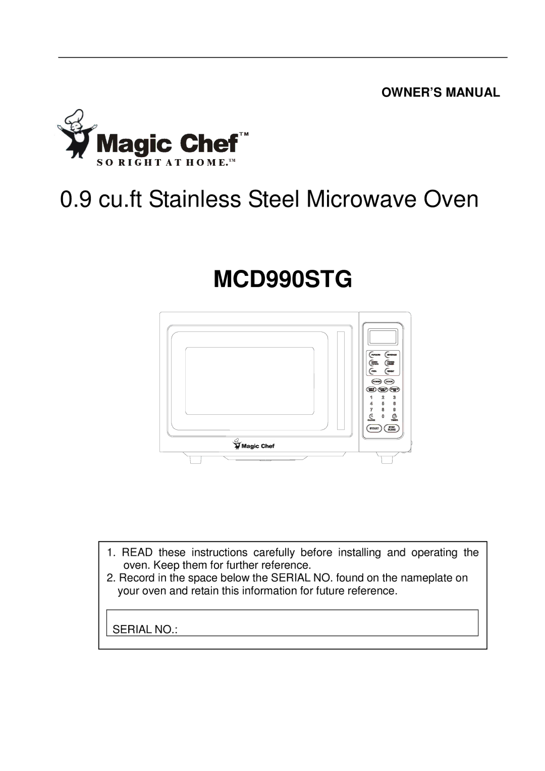 Magic Chef MCD990STG owner manual 