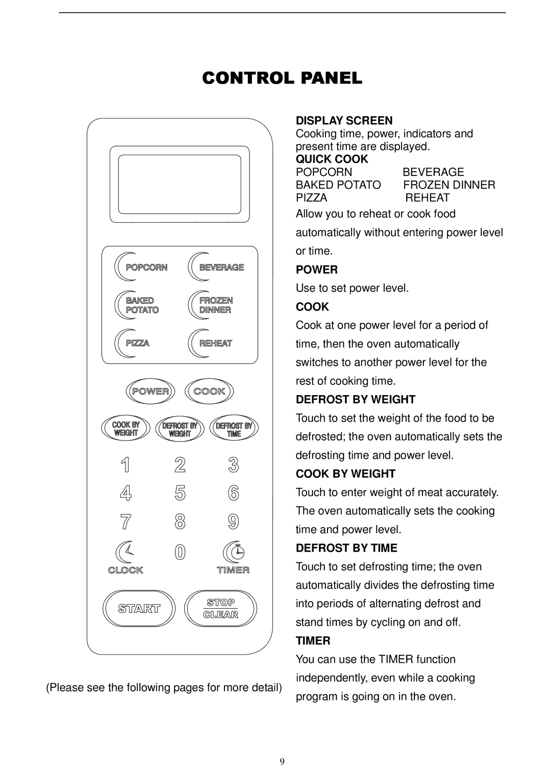 Magic Chef MCD990STG owner manual Control Panel, Quick Cook 