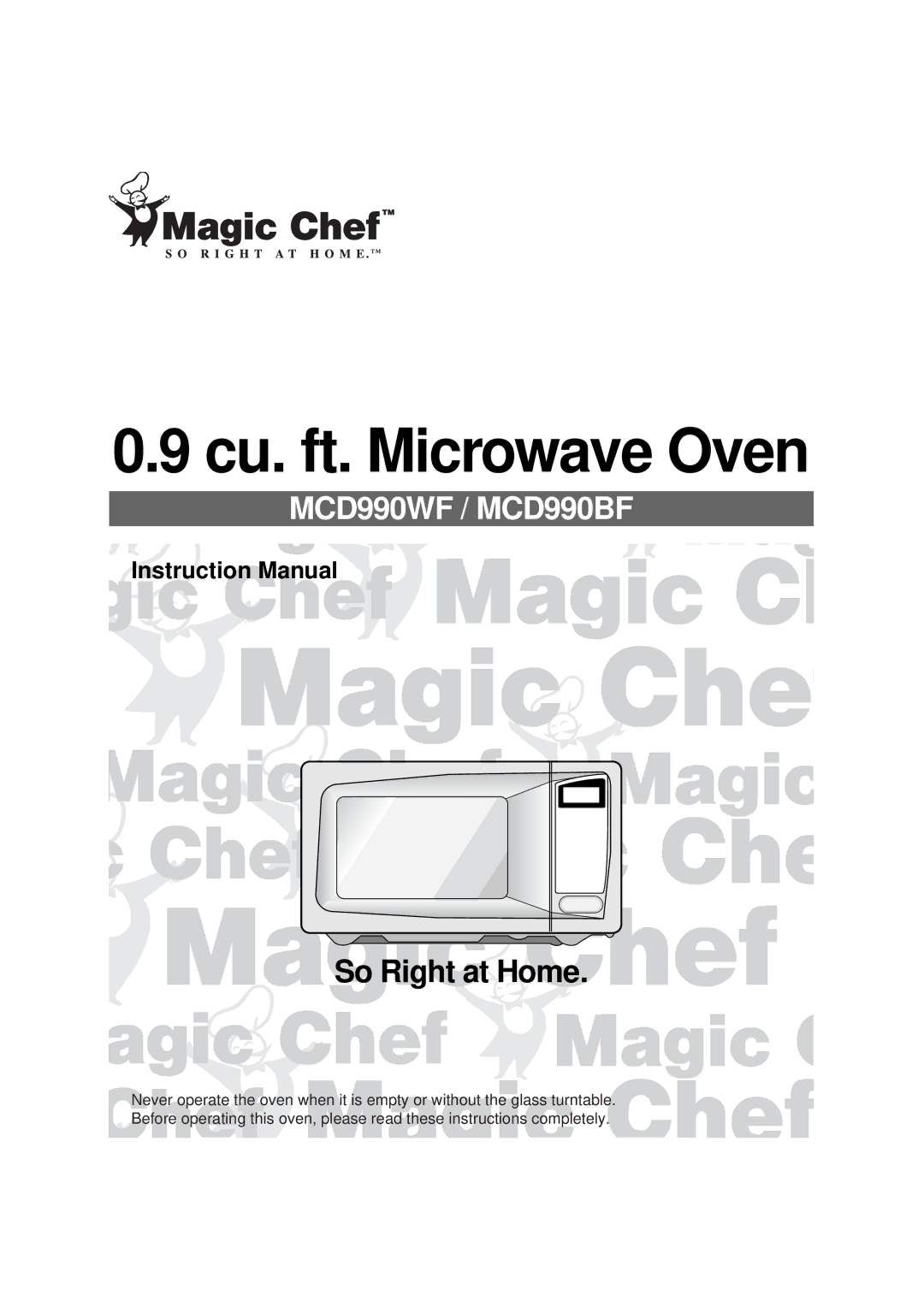 Magic Chef MCD990BF, MCD990WF instruction manual Cu. ft. Microwave Oven 