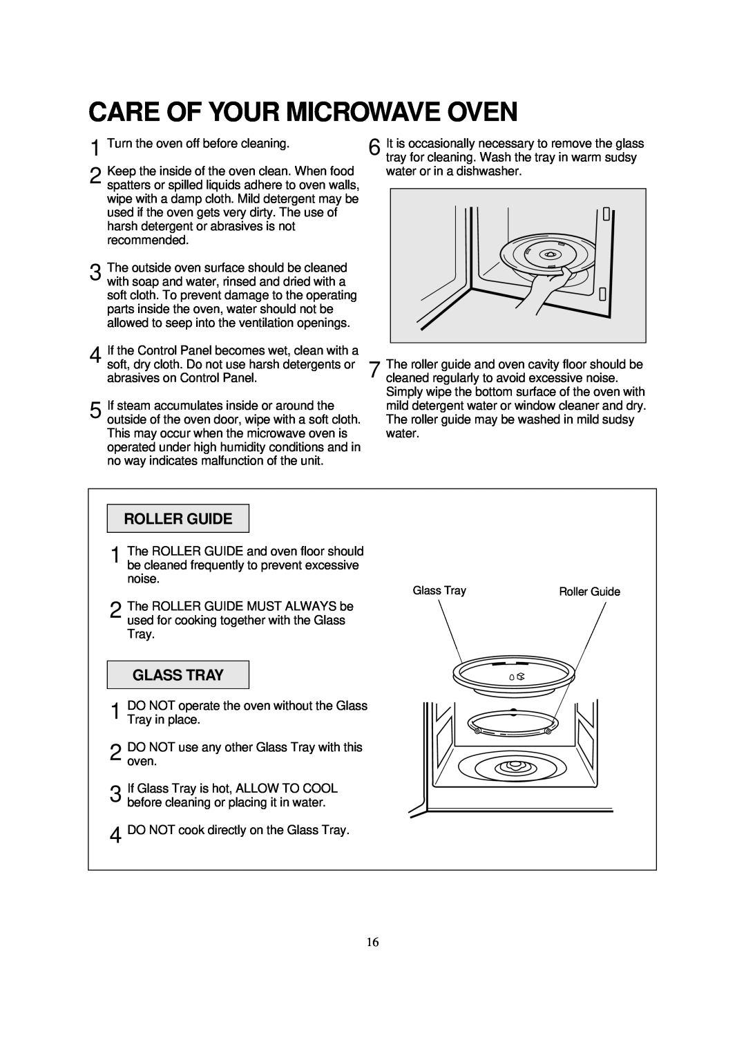 Magic Chef MCD990BF, MCD990WF instruction manual Care Of Your Microwave Oven, Roller Guide, Glass Tray 