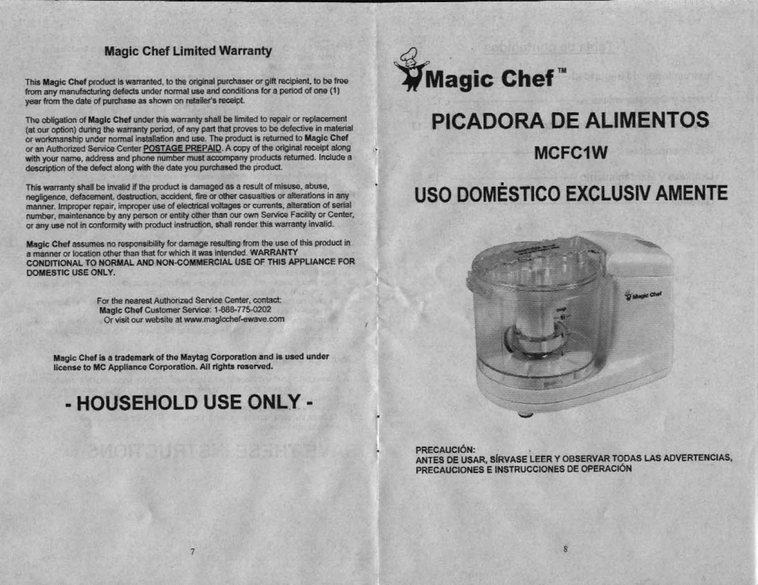 Magic Chef MCFC1W manual 