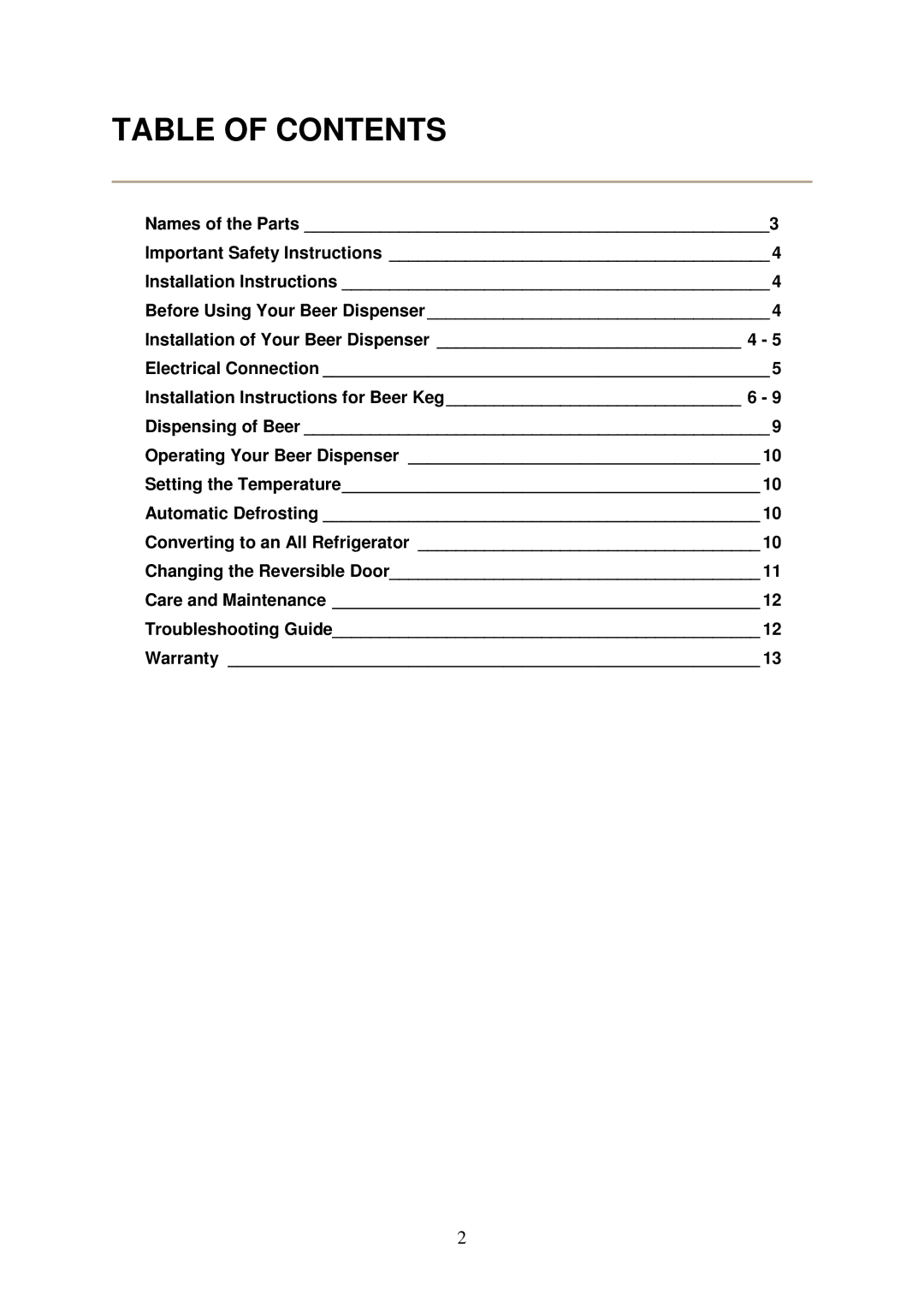 Magic Chef MCKC490S instruction manual Table of Contents 