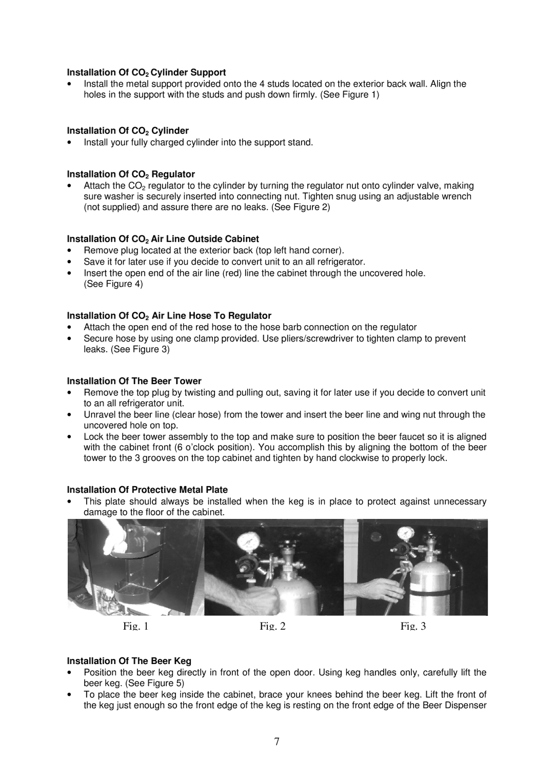 Magic Chef MCKC490S Installation Of CO2 Cylinder Support, Installation Of CO2 Regulator, Installation Of The Beer Tower 