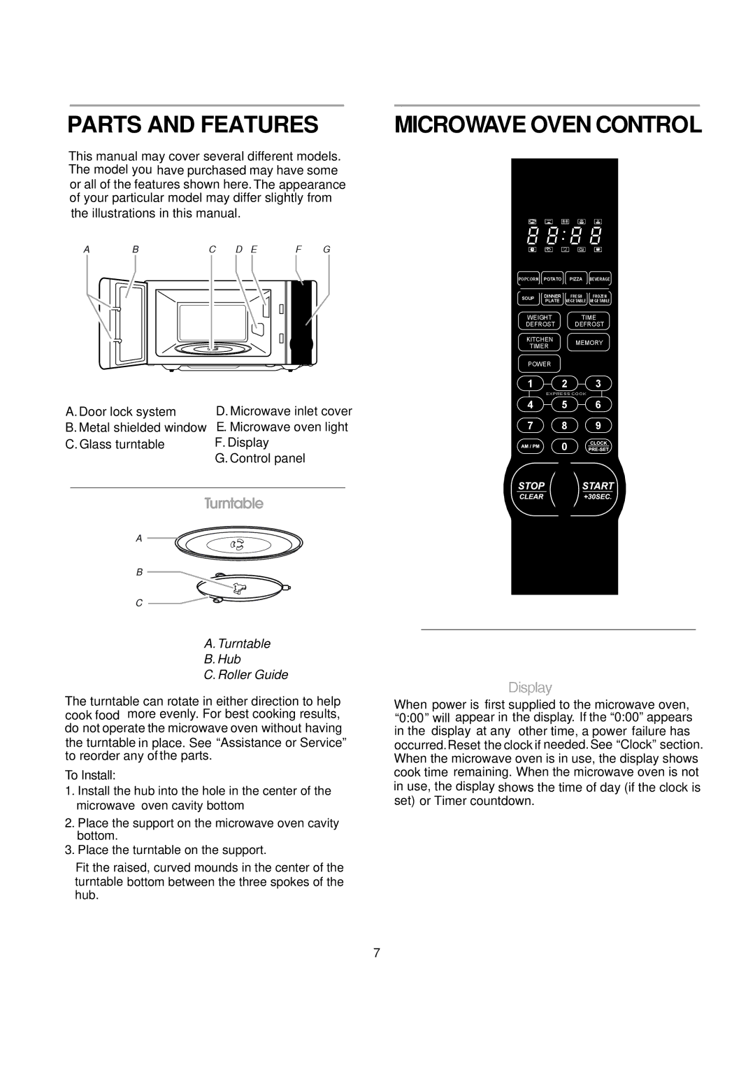 Magic Chef MCM1110ST instruction manual Parts and Features, Microwave Oven Control 