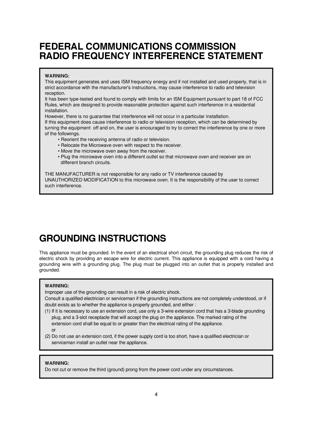 Magic Chef MCM1110ST instruction manual Grounding Instructions 