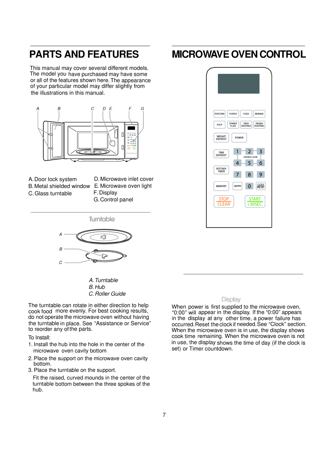 Magic Chef MCM1110W/B instruction manual Parts and Features, Microwave Oven Control 