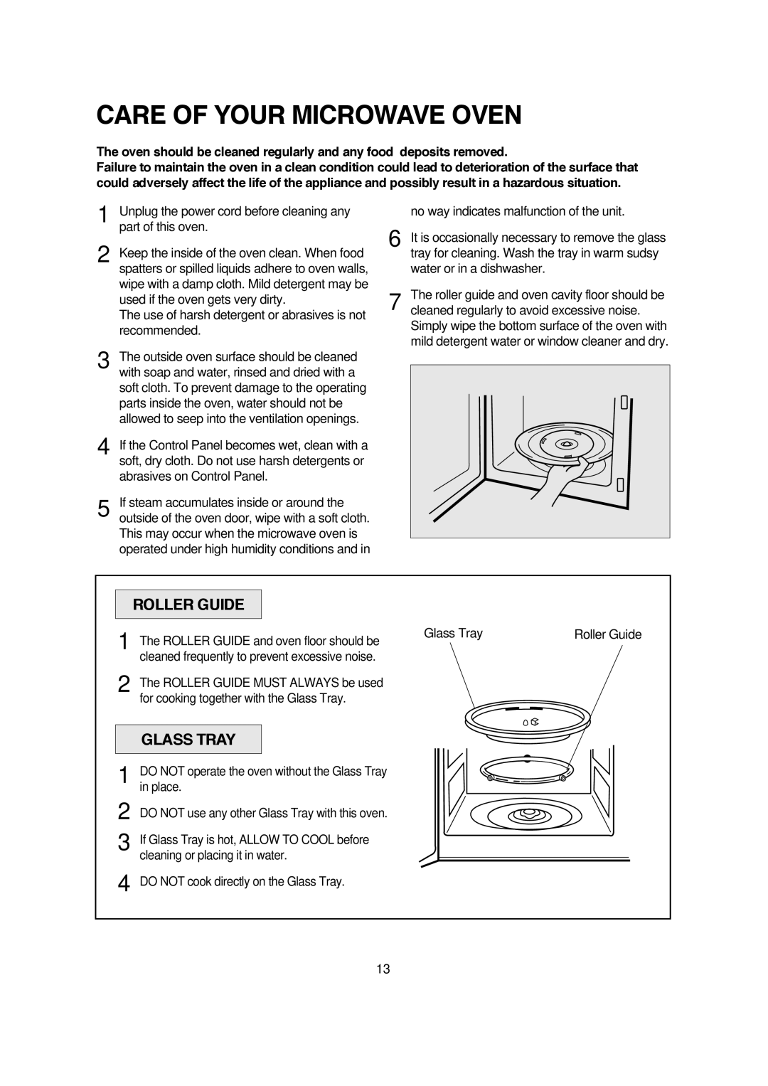 Magic Chef MCM1110W/B instruction manual Care Of Your Microwave Oven, Roller Guide, Glass Tray 