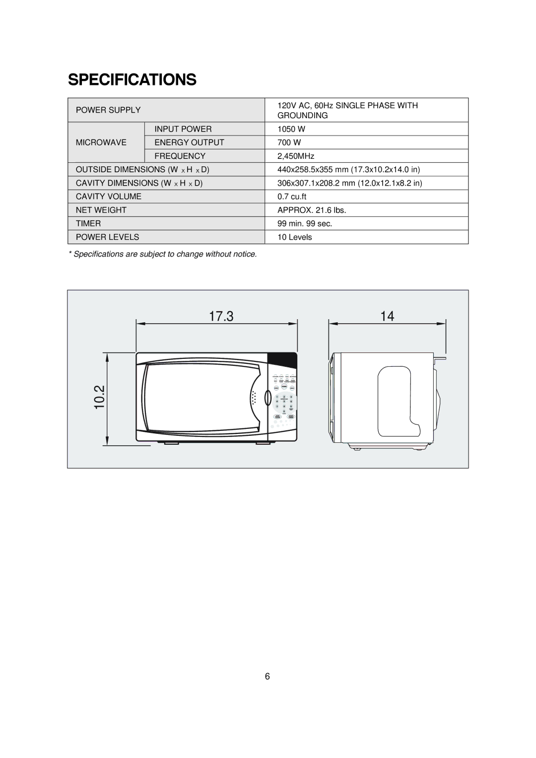 Magic Chef MCM770W/B instruction manual Specifications 