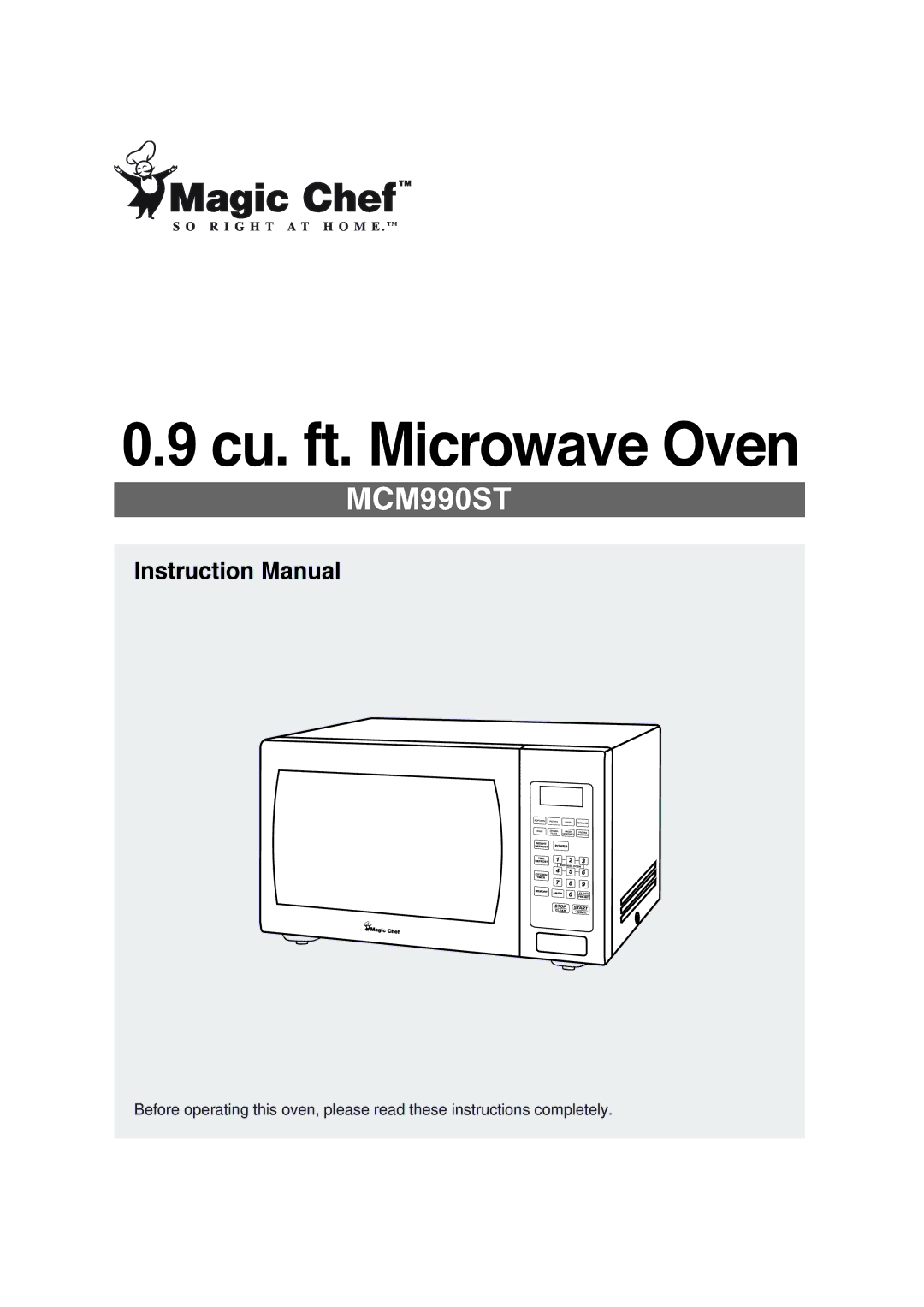 Magic Chef MCM990ST instruction manual Cu. ft. Microwave Oven 