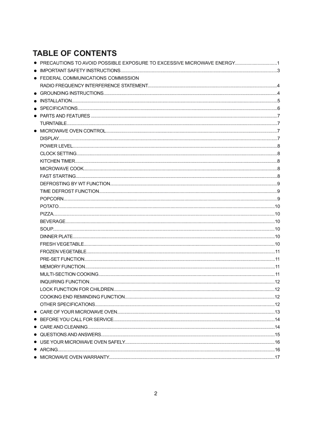 Magic Chef MCM990ST instruction manual Table of Contents 