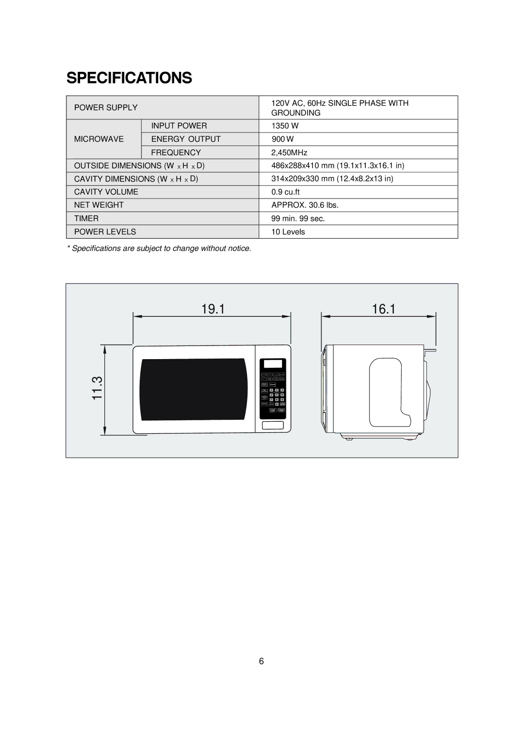 Magic Chef MCM990ST instruction manual Specifications, 16.1 