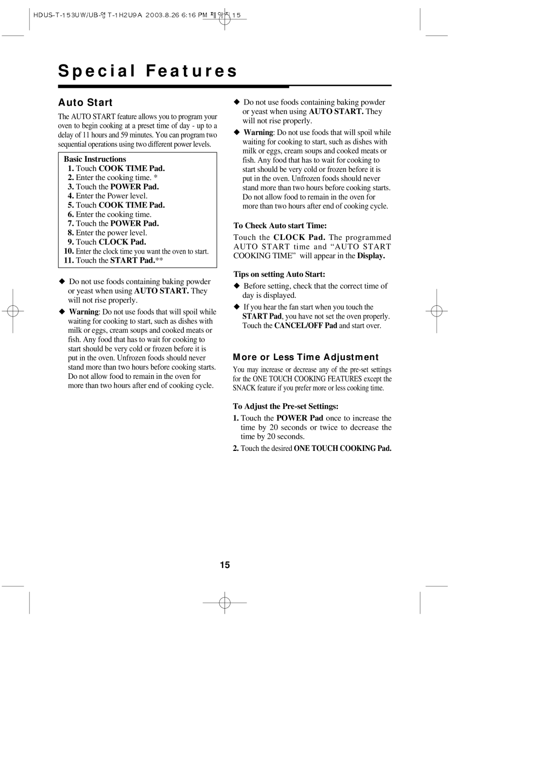 Magic Chef MCO153UQ, MCO153UW, MCO153UB important safety instructions Auto Start 