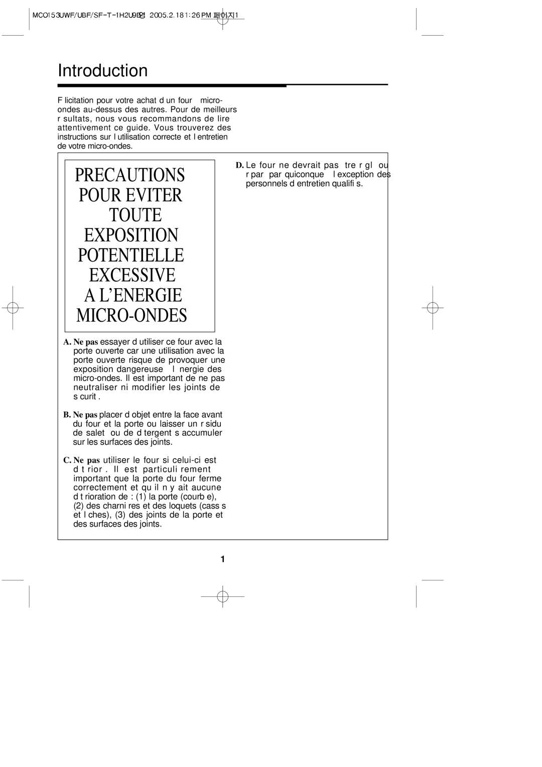 Magic Chef MCO153UBF, MCO153UWF, MCO153UQF, MCO153SF important safety instructions ’Energie Micro-Ondes 