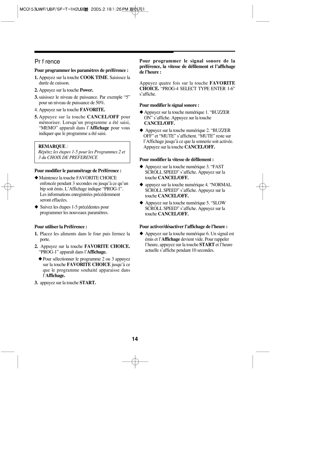 Magic Chef MCO153SF, MCO153UWF, MCO153UQF, MCO153UBF important safety instructions Préférence 