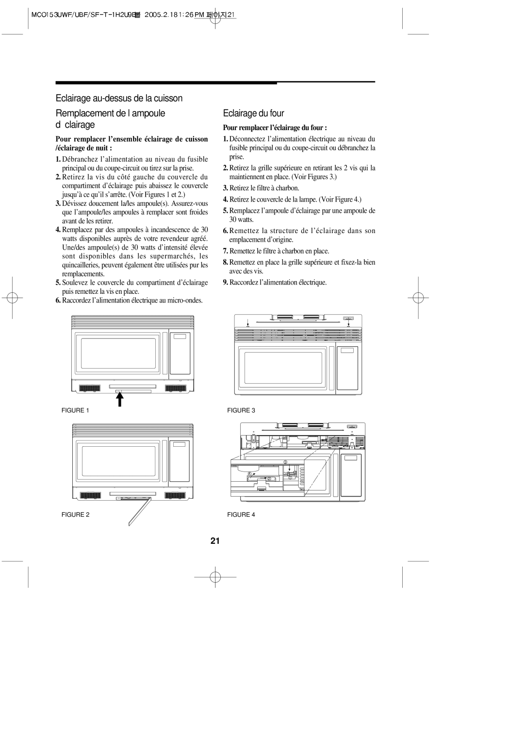 Magic Chef MCO153UBF, MCO153UWF, MCO153UQF, MCO153SF Eclairage du four, Pour remplacer l’éclairage du four 