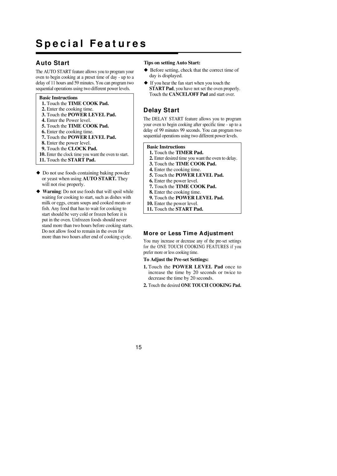 Magic Chef MCO160UBF, MCO160SF, MCO160UQF, MCO160UWF important safety instructions Auto Start, Delay Start 