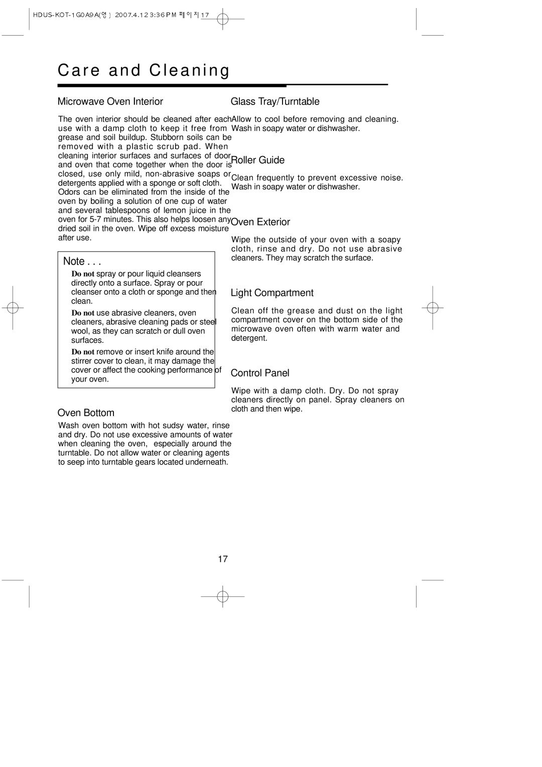 Magic Chef MCO160S, MCO160UQ, mco160ub, mco160uw important safety instructions Care and Cleaning 