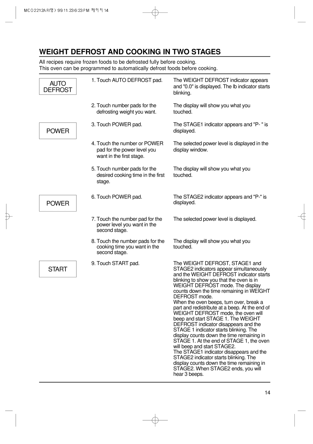Magic Chef MCO2212AR manual Weight Defrost and Cooking in TWO Stages, Auto Defrost 