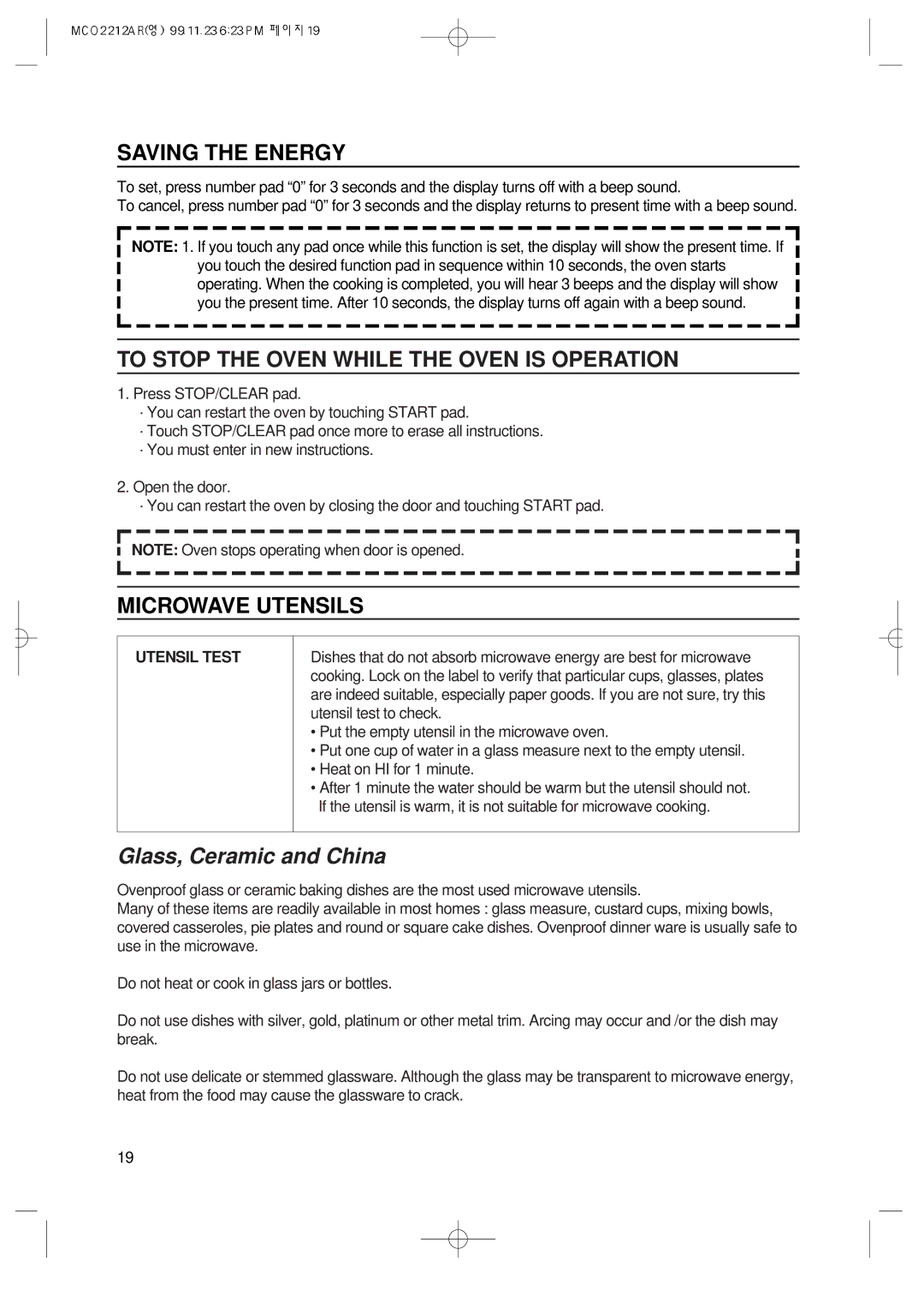 Magic Chef MCO2212AR manual Saving the Energy, To Stop the Oven While the Oven is Operation, Microwave Utensils 