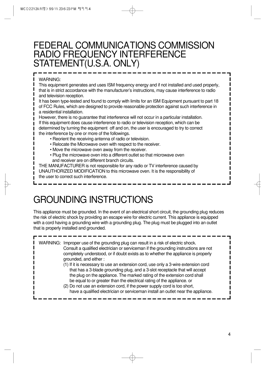 Magic Chef MCO2212AR manual Grounding Instructions 