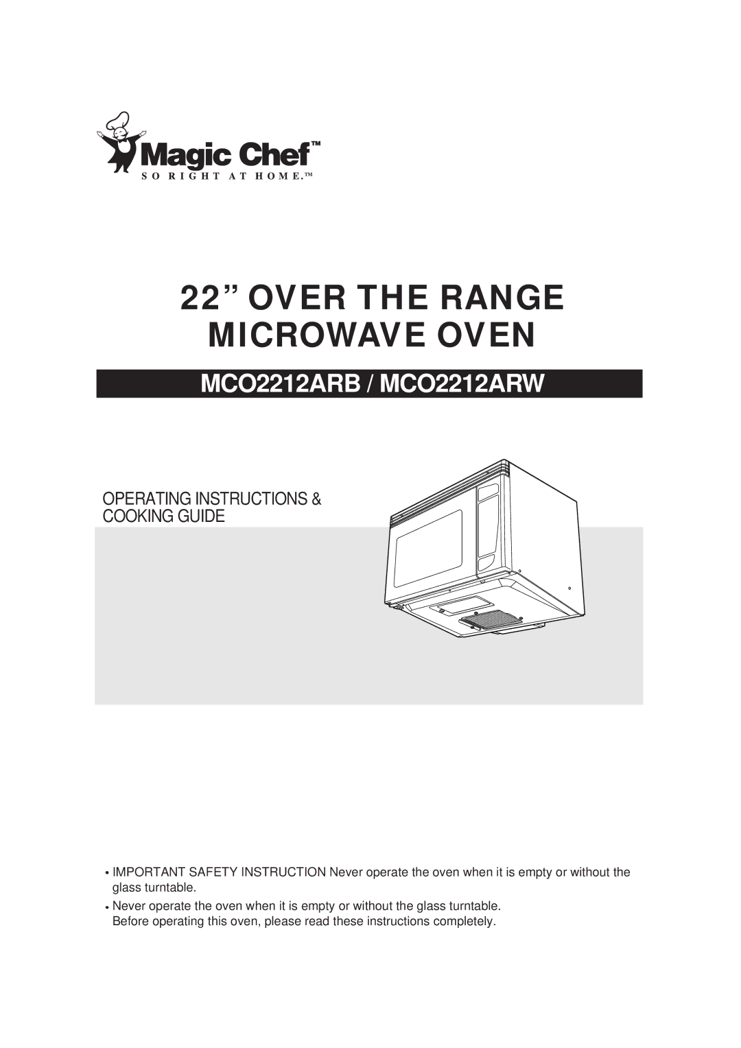 Magic Chef MCO2212ARW manual Over the Range Microwave Oven 