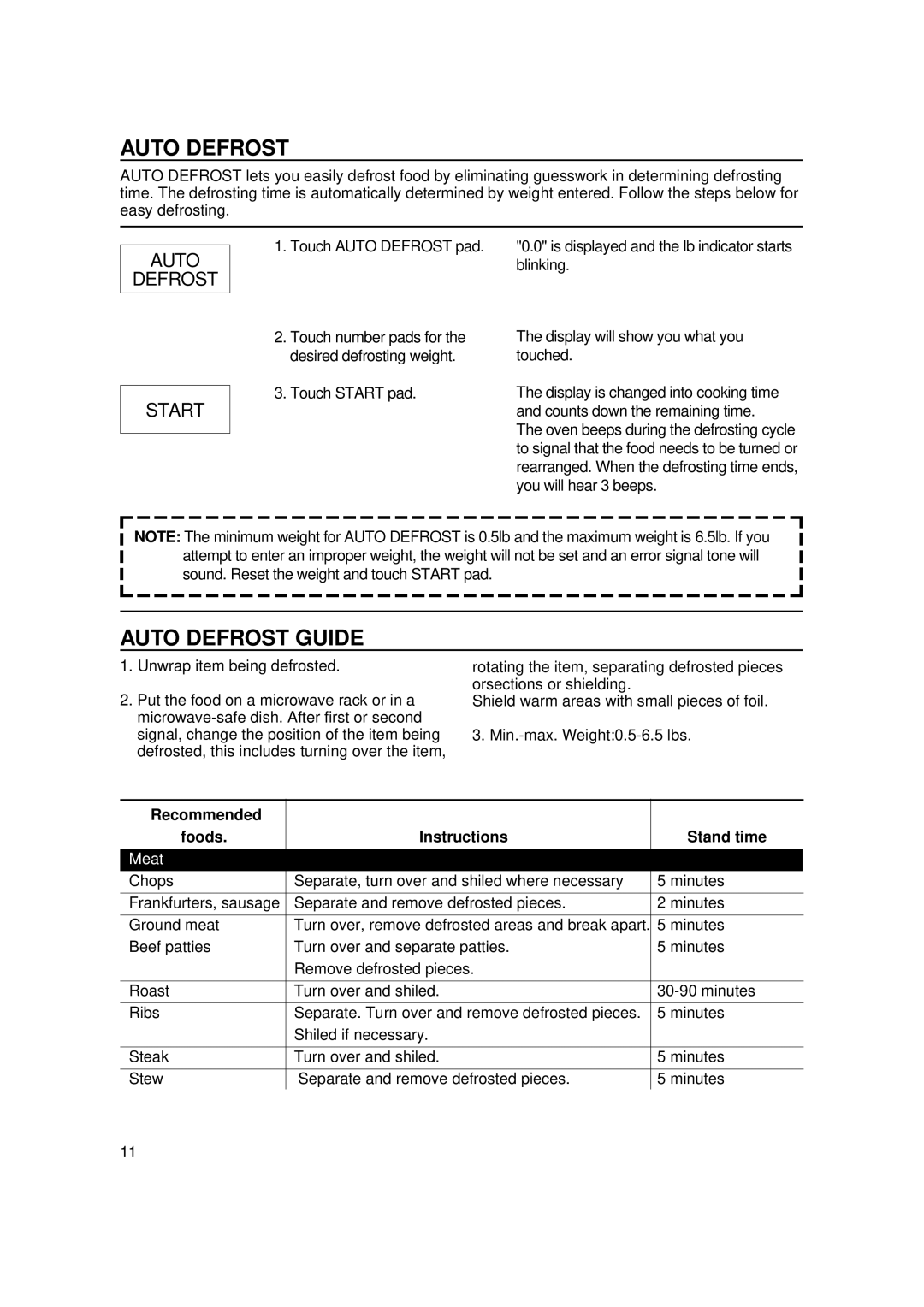 Magic Chef MCO2212ARW manual Auto Defrost Guide, Auto Defrost Start 