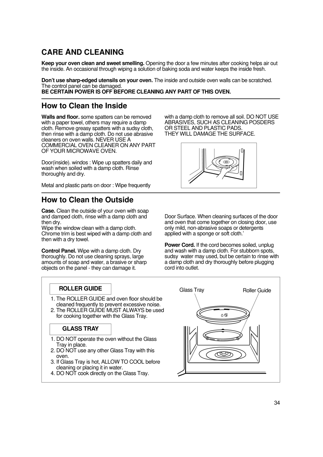 Magic Chef MCO2212ARW manual Care and Cleaning, Glass Tray 