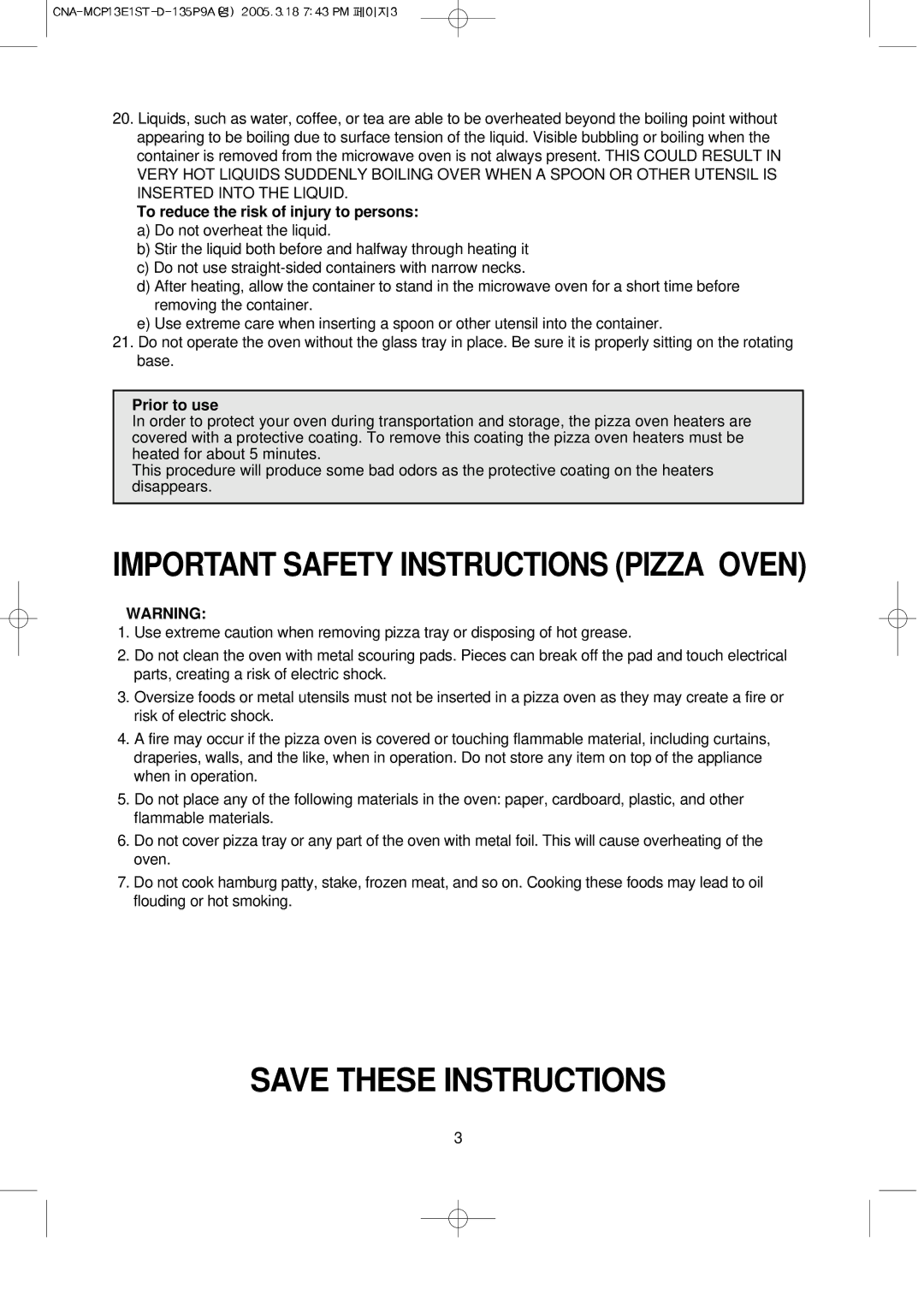 Magic Chef MCP13E1ST operating instructions To reduce the risk of injury to persons, Prior to use 