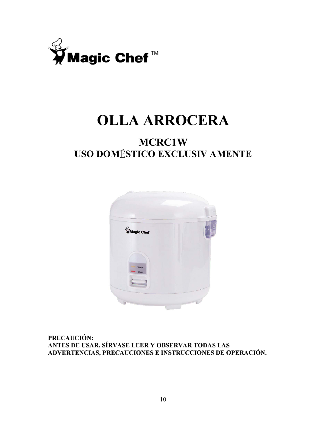 Magic Chef MCRC1W manual Olla Arrocera 