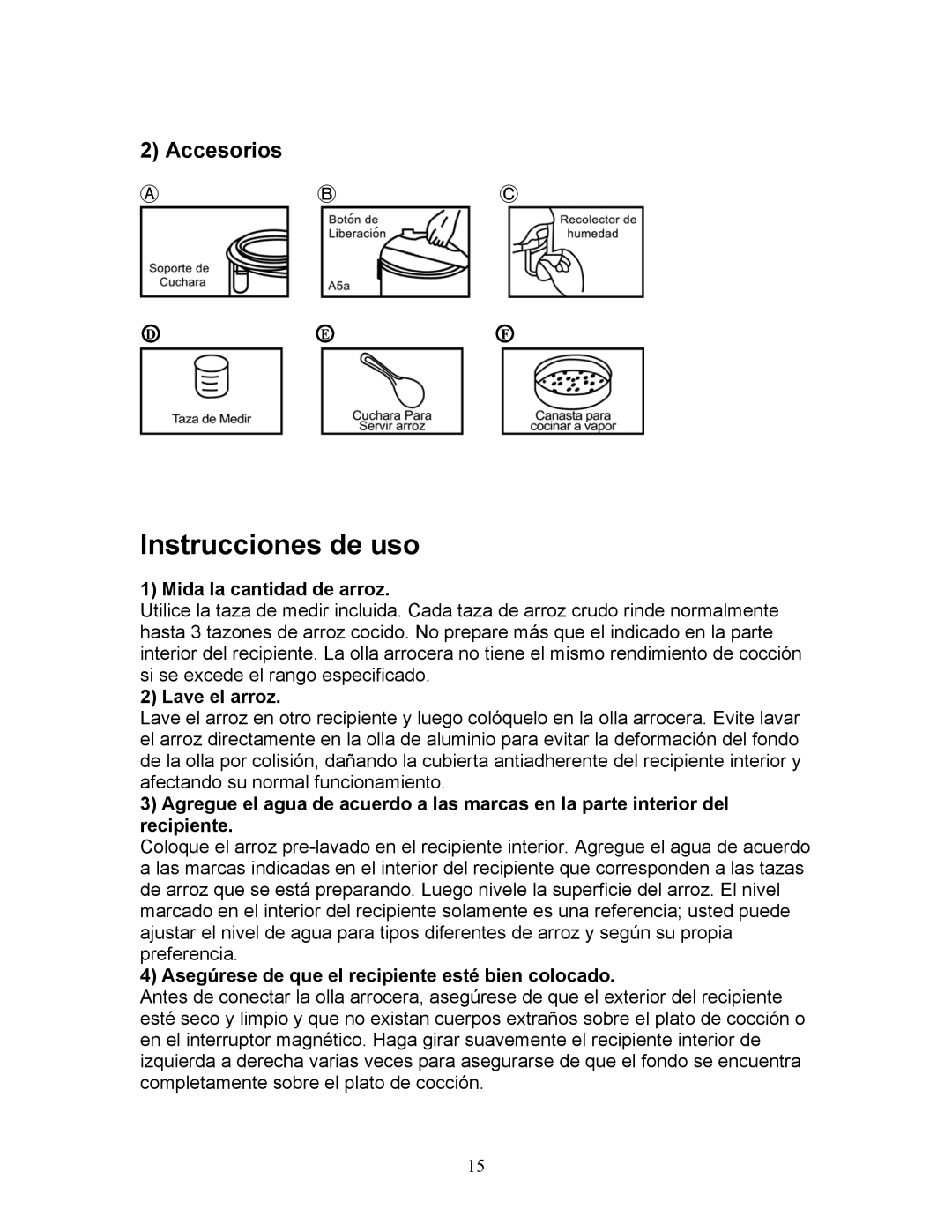 Magic Chef MCRC1W manual Instrucciones de uso, Mida la cantidad de arroz, Lave el arroz 