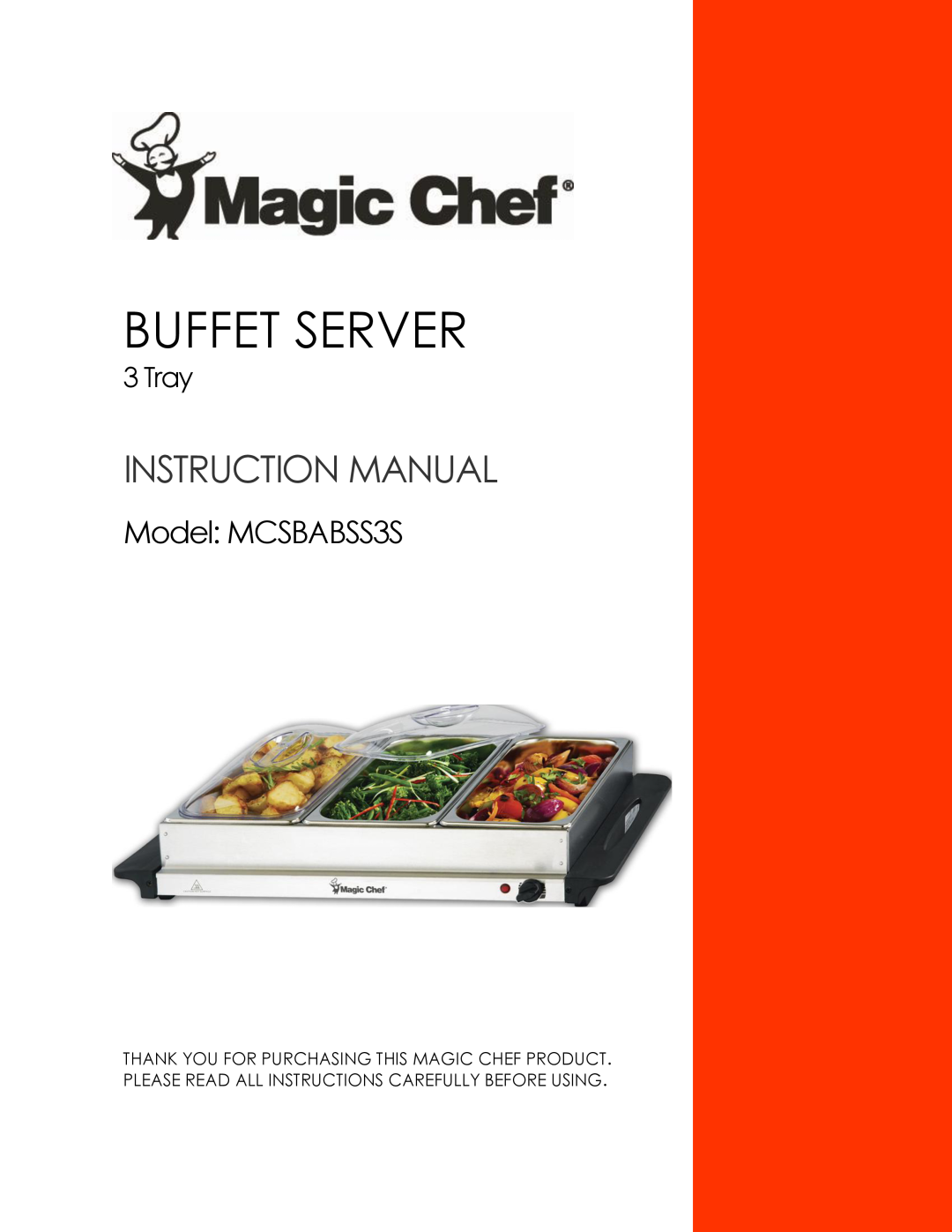 Magic Chef instruction manual Buffet Server, Model MCSBABSS3S, Tray 