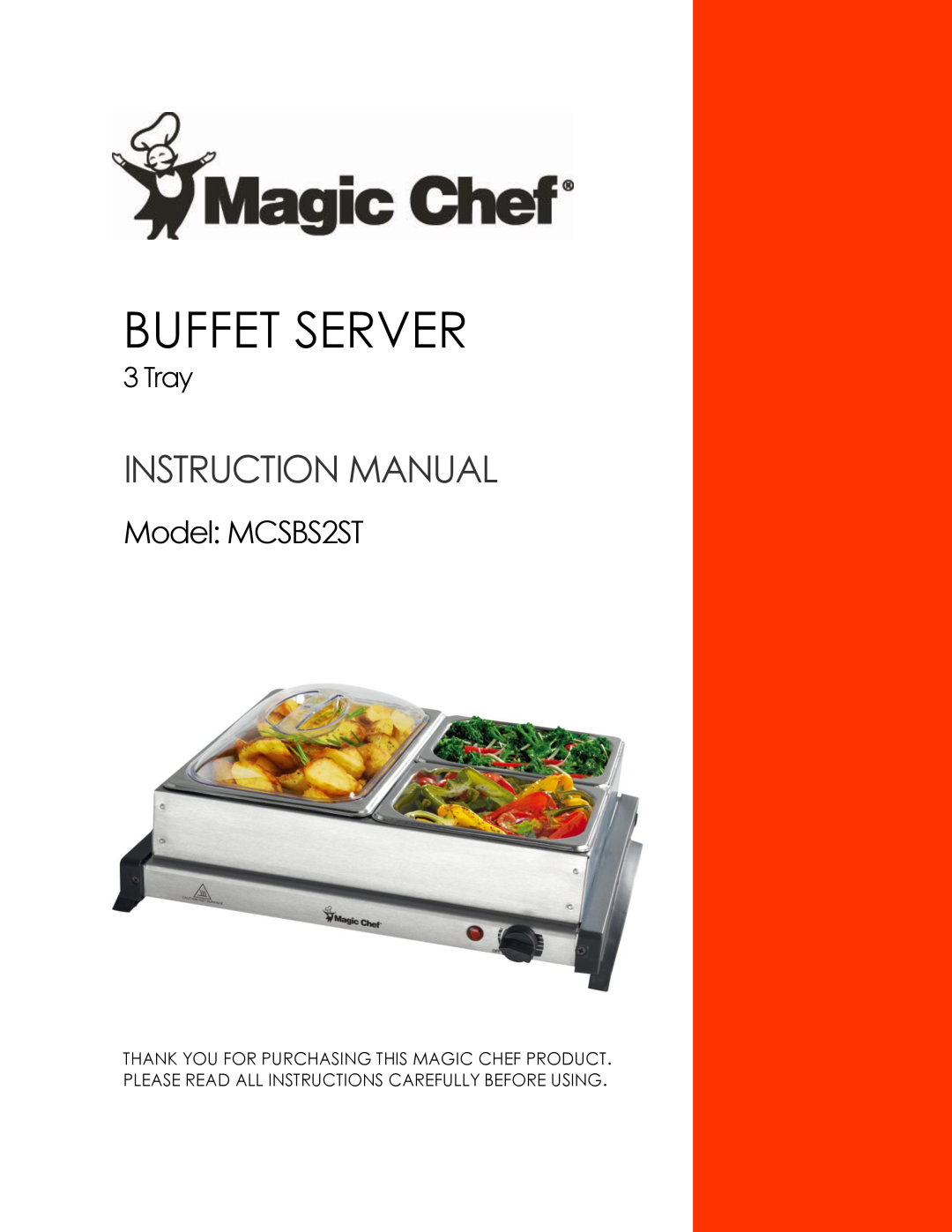Magic Chef instruction manual Buffet Server, Model MCSBS2ST, Tray 
