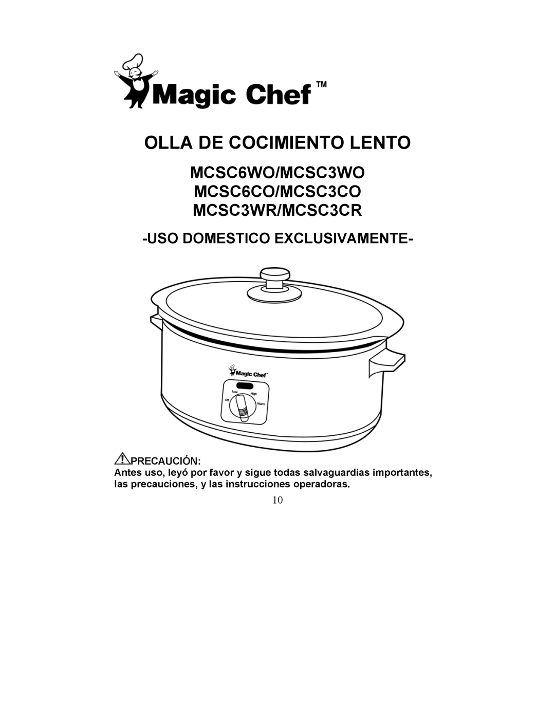 Magic Chef MCSC3WRs, MCSC6WOs, MCSC6COs, MCSC3COs, MCSC3CRs, MCSC3WOs manual Olla DE Cocimiento Lento 